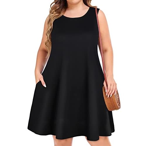 elescat Plus Size Summer Dresses for Women Sleeveless Pockets Beach Tshirt Tank Sundress 2026