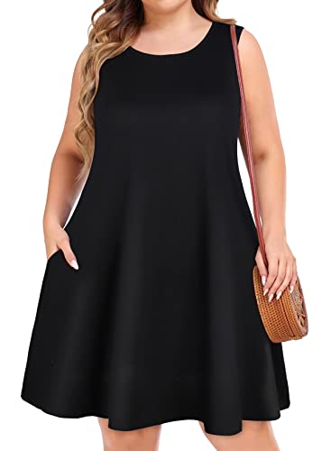 Image of elescat Plus Size Summer Dresses for Women Sleeveless Pockets Beach Tshirt Tank Sundress 2026