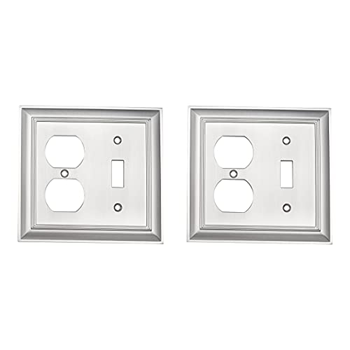 Amazon Basics Decorative 2-Gang Duplex Combination Wall Plate - 2-Pack, Satin Nickel #TOP14