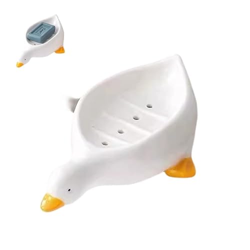 Cute Duck Shape Soap Dish, Self-Draining Soap Holder Tray with Efficient Water Drainage, Multi-Purpose Rack for Bathroom, Shower, Bathtub and Kitchen Sink