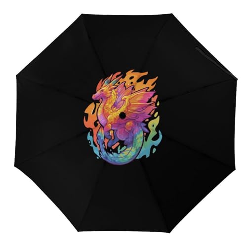 Image of Rainbow Dragon Windproof Umbrella Travel Automatic Folding Umbrellas for Women Men