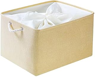Mangata Washable Collapsible Thickened Canvas Fabric Storage Box with Handles (Large, Blue Stripe)