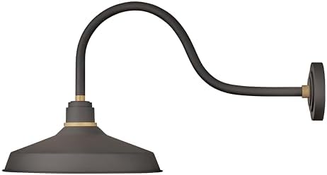 Hinkley Foundry Classic Medium Gooseneck Barn Light, Aluminum, Dark Sky Compliant, Industrial, 32.5" Extension, 16" Shade, Museum Bronze Finish with Brass Accent