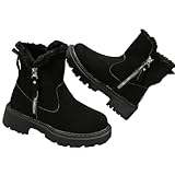 [1/2style] ニブンノイチスタイル ブーツ シューズ ファスナー 付き ムートン スウェード 風 ボア ファー 素材 レディース (黒, 25.0 cm)