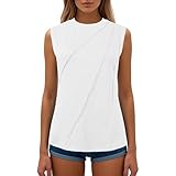 Women's Summer Solid Round Neck Sleeveless Loose T Shirt T Shirt Women Blank (White, L)
