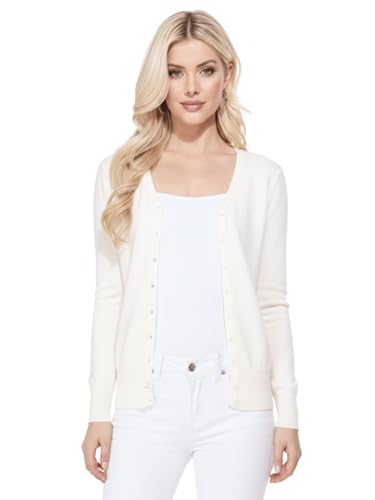 Image of YEMAK Women's Knit Cardigan Sweater - Long Sleeve V-Neck Basic Classic Casual Button Down Knitted Soft Lightweight Top