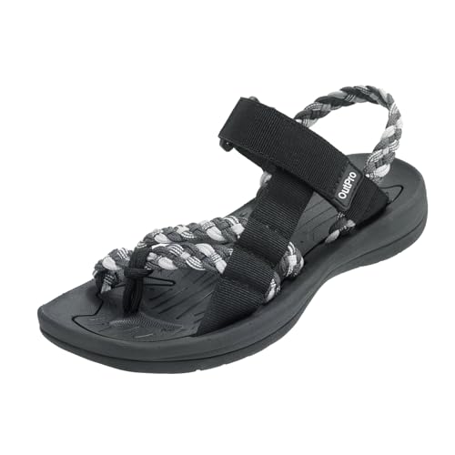 OutPro DamenSandalen mit Geflochtenen Riemen, Sommer Strandsandalen mit Fußgewölbeunterstützung, Verstellbare Sandalen mit Offenem Zehenbereich und Klettverschluss für Strandurlaub, Freizeitspazierga