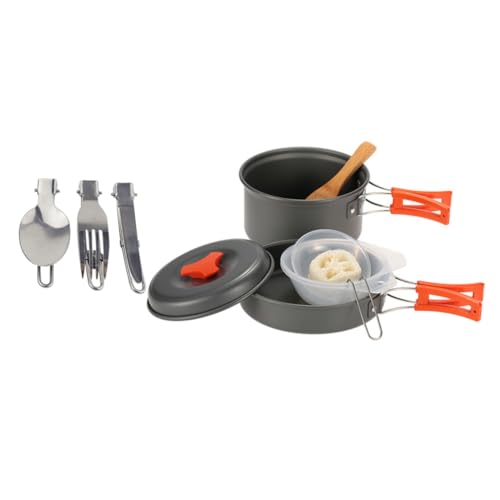 KOMBIUDA 1 Set Compact Camping Cookware Stove for 1-2 People Picnic Cookware Set and Camping Pans Outdoor Cooking Supplies Orange