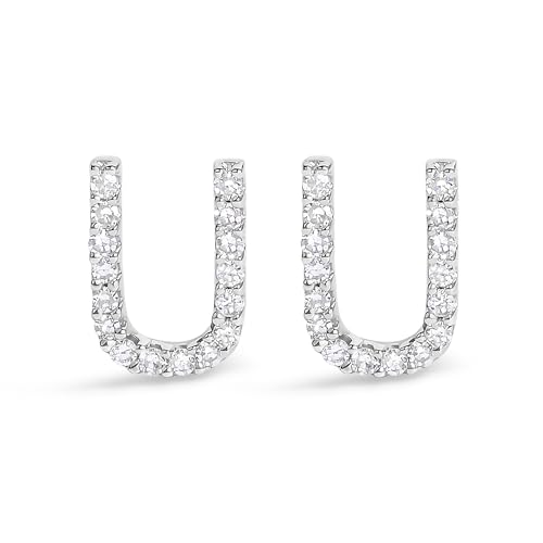 10K White Gold 1/10 Cttw Diamond 'U' Initial Stud Earring