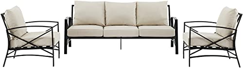 Crosley Furniture Ko60030Bz-Ol Kaplan Outdoor Metal 3-Piece Seating Set (Sofa, 2 Arm Chairs), Oiled Bronze With Oatmeal Cushions #TOP16