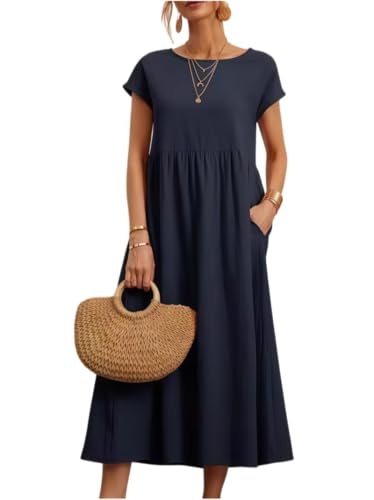 Robe d'été pour Femme Manches Courtes Unie Robe décontractée Longueur