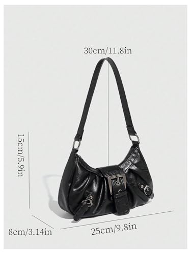 Image of QWINEE Women's Vintage Buckle Shoulder Bag Y2K Punk PU Leather Handbag Clutch Purse