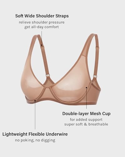 Image of INLYRIC Women's Mesh Balconette Bra Unlined | Ultra-soft, Unlined, Underwire, Light Support, No Padding, Semi-sheer, Demi, Seamless Look, Sexy, Supportive Comfortable