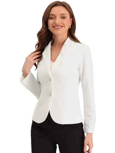 Allegra K Women's Work Office Blazers Stretch Lapel Collar Long Sleeve Jacket Suit Blazer Large White