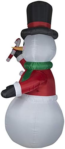 Gemmy 12.Ft. Tall Christmas Inflatable Airblown Snowman with Tophat and Green Scarf Holding Candycane with Kaleidoscope Lights Indoor/Outdoor Holiday Decoration