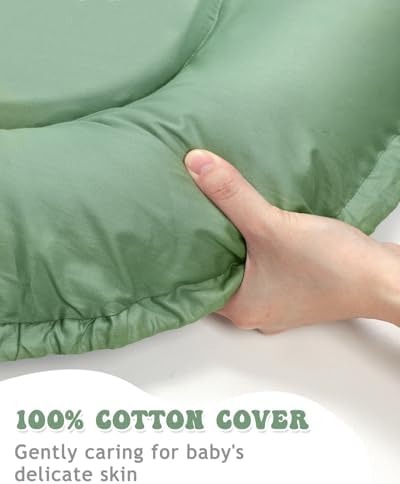 Hooyax Baby Lounger for Newborn 0-24 Months, Portable Infant Lounger with Adjustable Ties, Soft Breathable Cotton Baby Nest Lounger, Removable Washable Cover for Tummy Time & Play(Green) — view 3