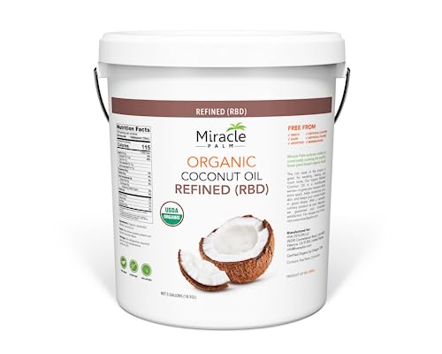 Image of Coconut Oil Bulk - Organic Naturally Refined Coconut Oil (RBD) by Miracle Palm - Vegan, Tasteless, Non-GMO & Gluten Free - Ideal for Skin & Hair Care (5 Gallons)