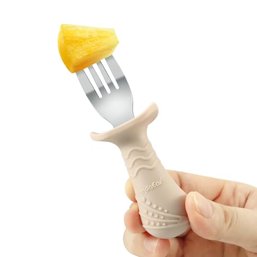 PandaEar 6 Stücke Kinderbesteck Esslernbesteck ab 1 jahr| Silikon Edelstahl Baby Besteckset Löffel Gabel mit Silikon Halten Anti-Choke Design, BPA Frei Lernbesteck