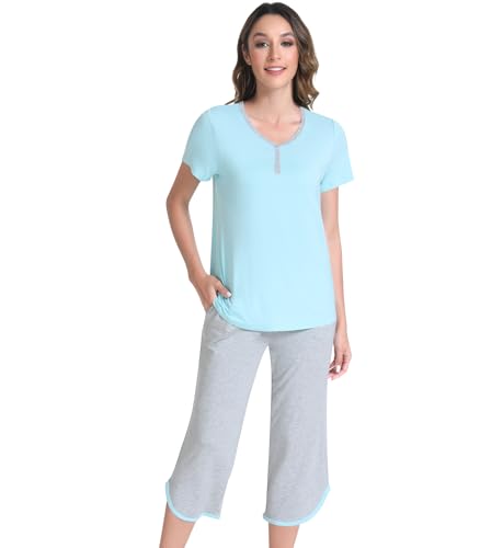 Image of NACHILA Bamboo Viscose Pajamas for Women Pleated Ruffle Tank Top Pjs Set