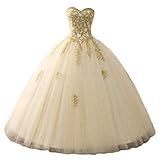 Vantexi Damen Liebsten Spitze Tüll Formellen Abendkleid Ballkleider Lange Brautkleider Hochzeitskleider Champagner Größe 34