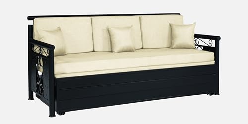 Image of Metal Upholstered Bed King Size Without Storage | Wooden King Size Cot with Headboard | Double Size Bed for Bedroom | Palang Furniture for Guest Room & Hotels, Cream, (Cream)