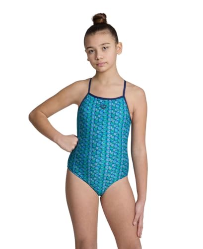 Maillot de bain Arena fille natation imprimé bleu marine turquoise