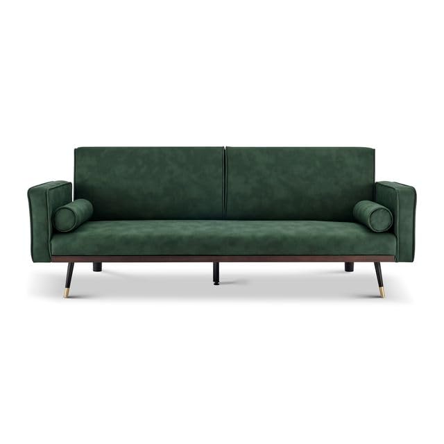 Bravich Jenna Three Seater Sofa Bed - Green. Suede Fabric Low Folding Bed,Click Clack Mechanism. Recliner Couch To Double Bed. Space Saving Furniture For Living Room & Guest Room.
