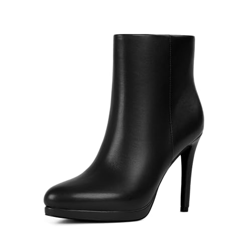 Ankle Boots Women Round Toe Stiletto Heel Platform Booties,Black,9.5