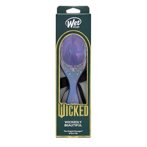 Wet Brush Original Detangler Hair Brush Elphaba (Wicked) Kit - Ultra-Soft IntelliFlex Bristles - Detangling Brush Glides Through Tangles For All Hair Types (Wet Dry & Damaged) - 1 Brush & 1 Bow
