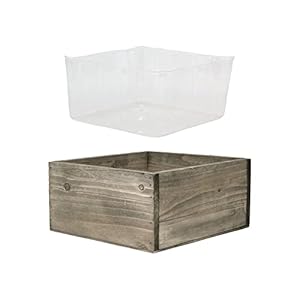 CYS EXCEL Wood Square Planter Box with Removable Plastic Liner H4 Open8x8 Multiple Size Choices Wooden Planters Indoor Decorative Flower Box