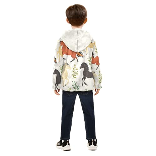 Cute Horses Girls Fleece Jacket Girls Fall Jacket Girls Zip Up Hoodie Girls Sherpa Jacket 2-10T4