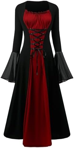 NFAOEGJ Damen Mittelalter Kleid mit Trompetenärmel,Renaissance Kostüm | Traditionelles irisches Kleid for Cosplay Karneval Party Halloween