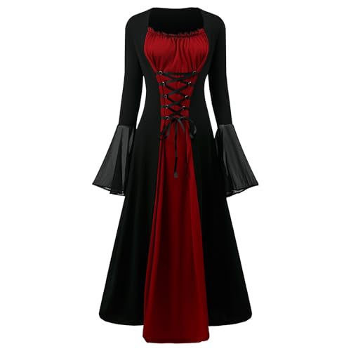 NFAOEGJ Damen Mittelalter Kleid mit Trompetenärmel,Traditionelles irisches Kleid für Damen Renaissance Cosplay Kostüm Karneval Party Halloween...