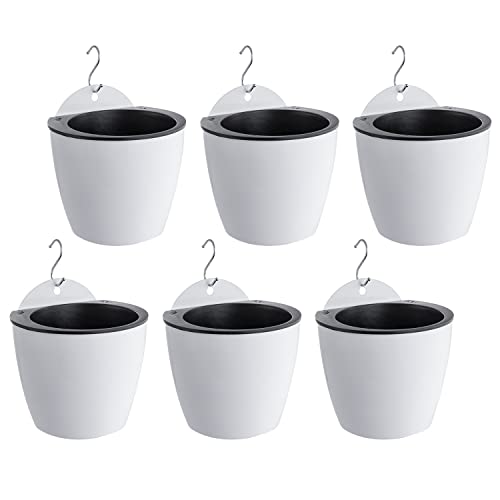 Mygift 7 Inch Modern Wall Mountable Self Watering White Planter Pots, Hanging Hard Plastic Pot For Herb Succulent Cactus, Set Of 6 #TOP5