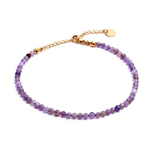 BERGERLIN Amethyst Fußkette lila - facettiertes, lila Fußkettchen - Gold - XS-S