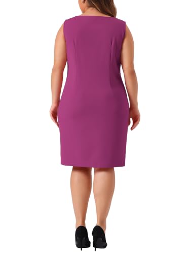Image of Agnes Orinda Plus Size Sheath Dress for Women Sleeveless Boat Neck Casual Straight Pencil Work Dresses