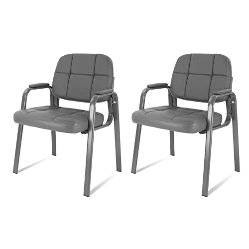 Image of CLATINA Classic Reception Chair with Padded Armrests and Sturdy Steel Frame, Ergonomic Guest Chair for Office Conference Waiting Meeting Room, Grey (2 Pack)