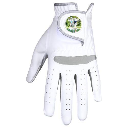 NGTSFLY Golfhandschuhe Personalisiert, Golf Handschuhe Herren Damen Links Rechts mit Personalisiertem Golf Ballmarker Foto, Geschenke für Golfer...