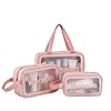 3Pcs Cosmetic Bag Vinyl Air Travel Toiletry Bags Bulk, Water Resistant PVC Packing Cubes with Zipper Closure & Carry Handle for Women Baby Men, Make-up brush Case Beach Pool Spa Gym Bag