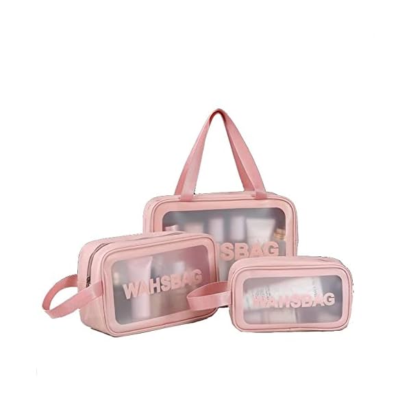 3Pcs Cosmetic Bag Vinyl Air Travel Toiletry Bags Bulk, Water Resistant PVC Packing Cubes with Zipper Closure & Carry Handle for Women Baby Men, Make-up brush Case Beach Pool Spa Gym Bag
