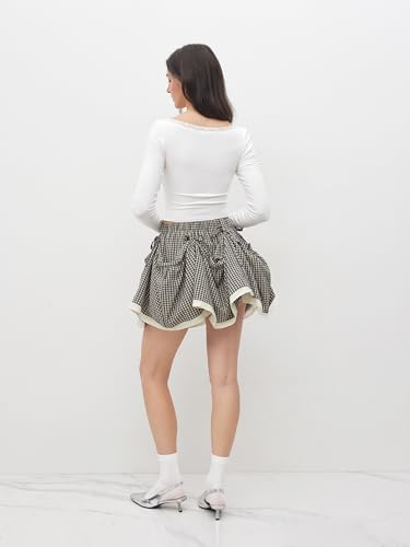 CIDER Plaid Skirts for Women Mid Waist Tiered Knotted Maxi Skirts Two Way Cotton Blend Lined Woven Skirt4