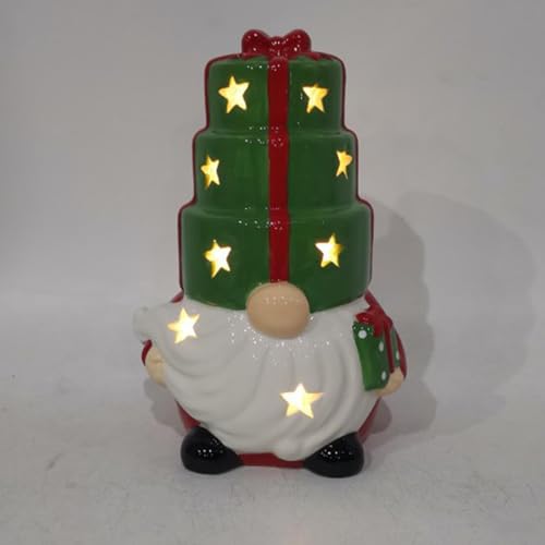 Gnomes de Noël en céramique avec lumière LED pour décoration de table festive