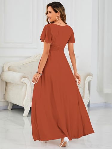 Image of Ever-Pretty Women's Spring Elegant Round Neck Short Sleeve Chiffon Empire Waist Floor Length Formal Dresses Bridesmaid Dress