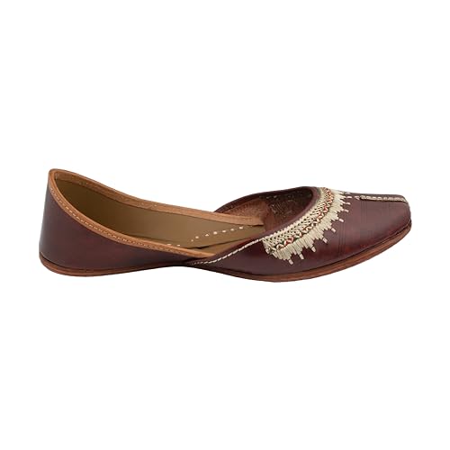 Image of KORAKARI Women's Traditional Ethnic Amber Punjabi Jutti, Leather Flat Comfortable Mojaris for Girls
