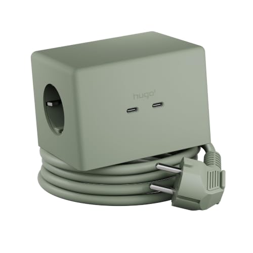 Brennenstuhl Hugo! ONE 2nd Gen. Steckdosenwürfel mit USB C 20W PD Wireless Charger (Steckdosenleiste USB C Touch-Schalter induktive Ladestation mit 2m Kabel) Mint Green