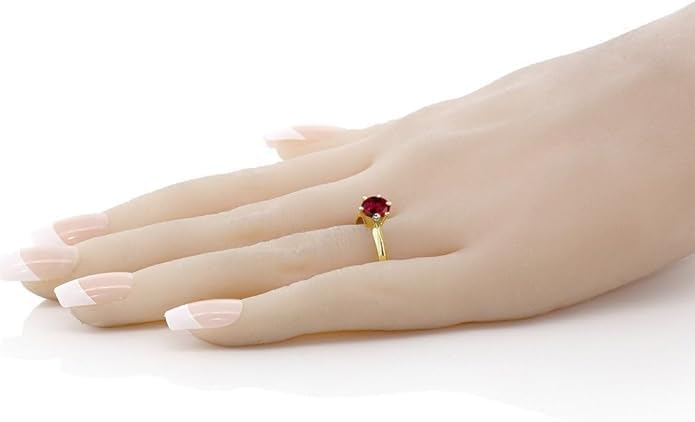 Shankar Jewels 1.00Ct Round Cut Lab Created Red Ruby Diamond Solitaire Woman's Engagement Ring 14K Yellow Gold Finish 925 Sterling Silver