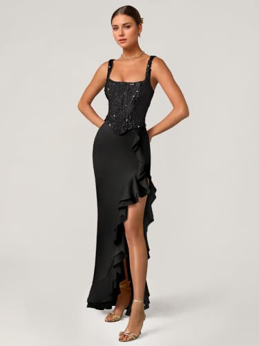 Image of Figdaw High Slit Sexy Evening Gowns Long Prom Dress for Women Formal Elegant