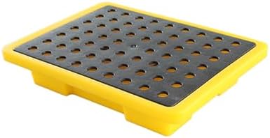 Stackable Spill Containment Platform - Modular Pallet with Drain & Leak-Proof Polyethylene Tray for Oil Drums, Garage Use, 2-Piece Set - Durable Yellow Design