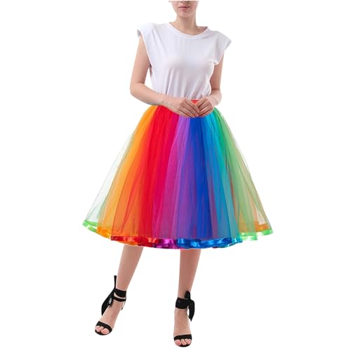 Generisch Tüllrock Damen 50er Regenbogen Tütü Mehrschichtiger Elastischer Taillen für Erwachsene Karneval Halloween Kostümparty Mottoparty
