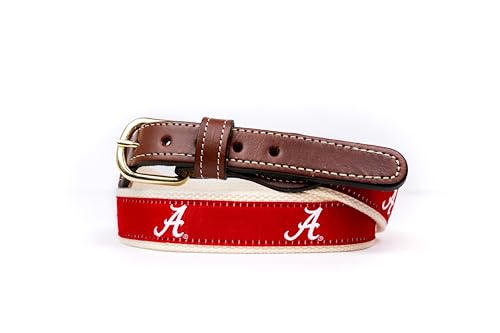 StadiumSpot Alabama Web Leather Mens Belt, Crimson, Size 38